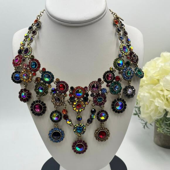 NATASHA COUTURE Multicolor Crystal Designer Layered Bib Statement Necklace - Picture 1 of 10